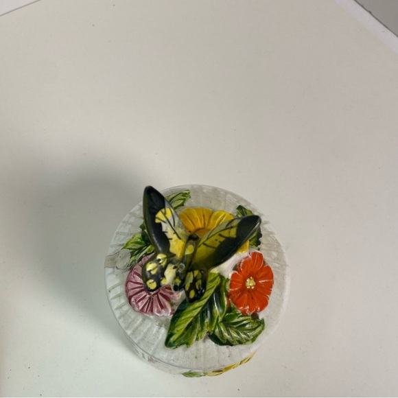 Vintage 70s Floral and Butterfly Ceramic Canister and Creamer Set - Picture 13 of 16